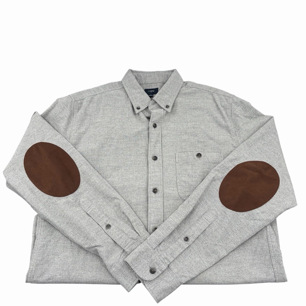 J.Crew‎ Mens M Heather Gray Flannel Button Down Work Shirt Suede Elbow Patches